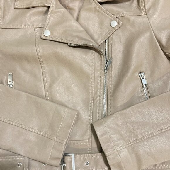Collection B Faux Leather Belted Moto Jacket Brown Size Small - Picture 8 of 12